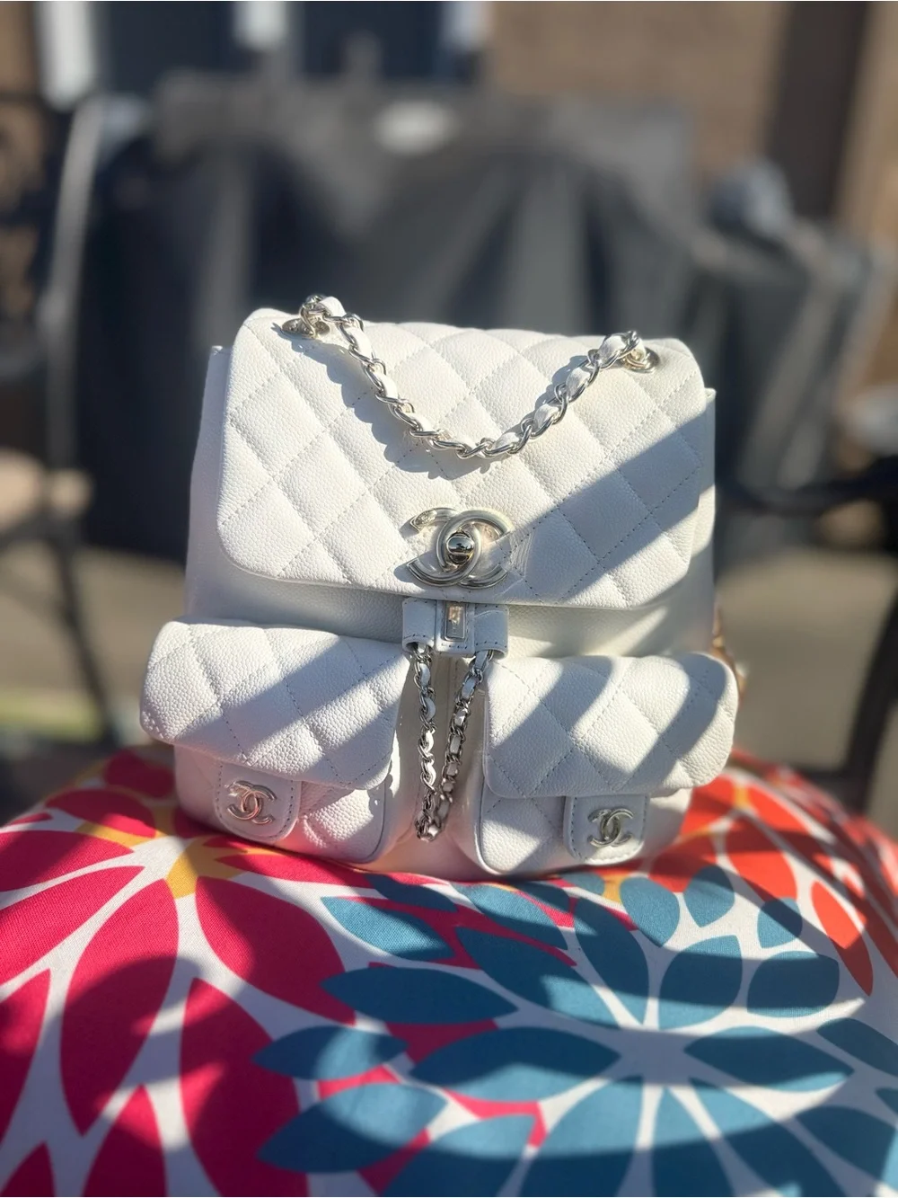 White Quilted Women’s Shoulder Bag with Gold Hardware